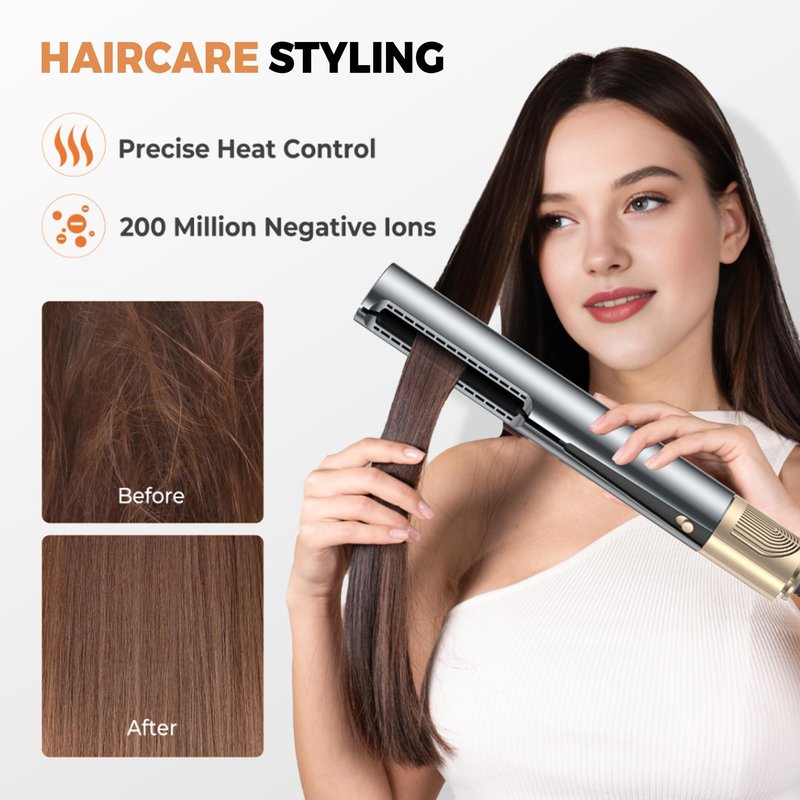 Hair Straightener 3 in 1 Wet to Dry High-Speed Airflow, Air Straightener Hair Dryer 2 Interchangeable Tool, No Heat Damage LCD Display Auto Shut-Off for All Hair Types