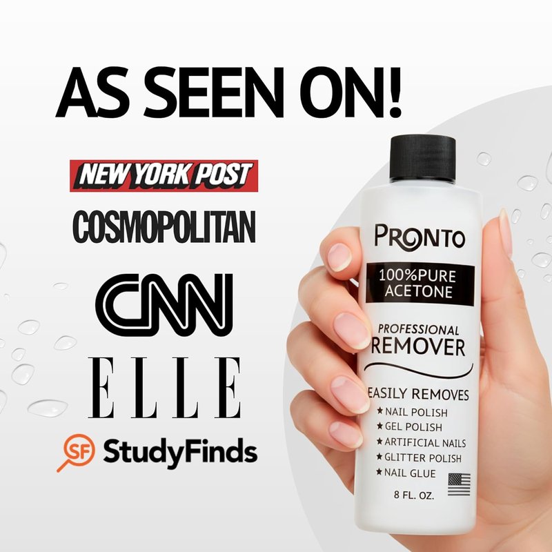 100% Acetone Gel Nail Polish Remover - Effective for Glue, Gel, Acrylic & Dip | 8 Fl Oz