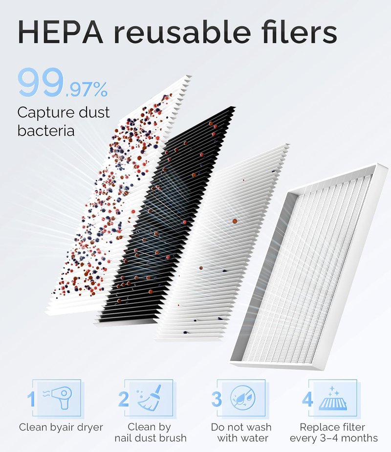 Rechargeable Nail Dust Collector - Professional Compact Design with Strong Suction, 10-Speed Turbo Fan & LED Display | Azure Wave