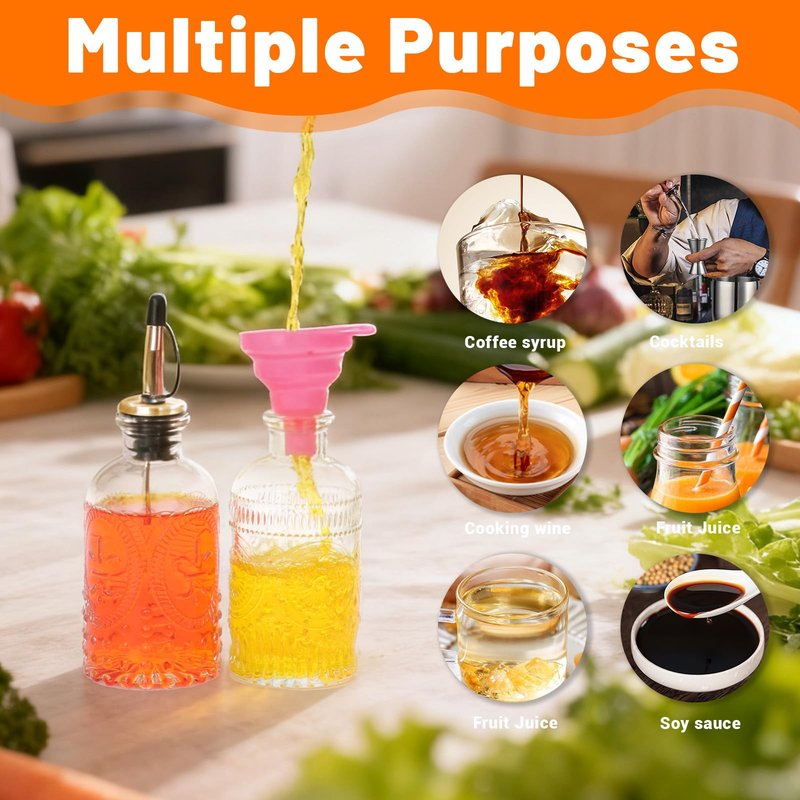 7oz Glass Coffee Syrup Dispenser, 4-Pack Complete Set with Funnel, Brush, Stoppers & Accessories - Syrup Bottles for Coffee Bar with Metal Pour Spout, Ideal for Maple,Oil, Vinegar,Cooking wine