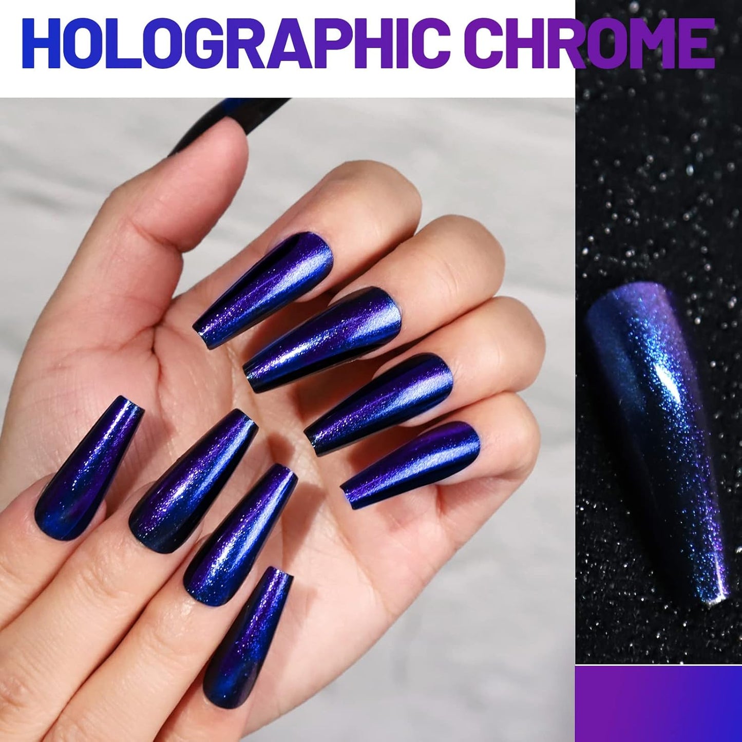 Teenitor Long Press On Nails - 288pcs Chrome Ballerina False Nails | 12 Colors Holographic Metallic Finish