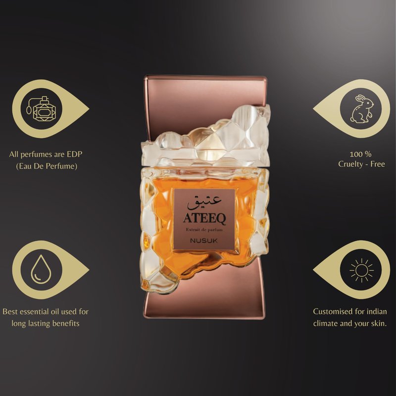 Nusuk Ateeq Perfume for Men - Long Lasting Extrait De Parfum Citrus, Spice & Woody Notes Bold Masculine Luxury Fragrance 100ml