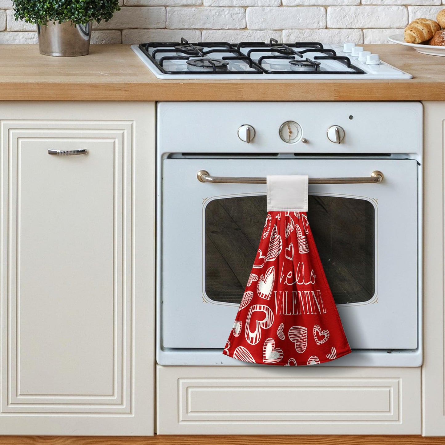 Kwlegh Valentines Day Hanging Kitchen Towels Set of 2 Valentine Red Heart Buffalo Plaid Hand Towels with Hanging Loops Seasonal Sweet Holiday Fingertip Oven Towels hanging Soft Absorbent Bar Tie Towel