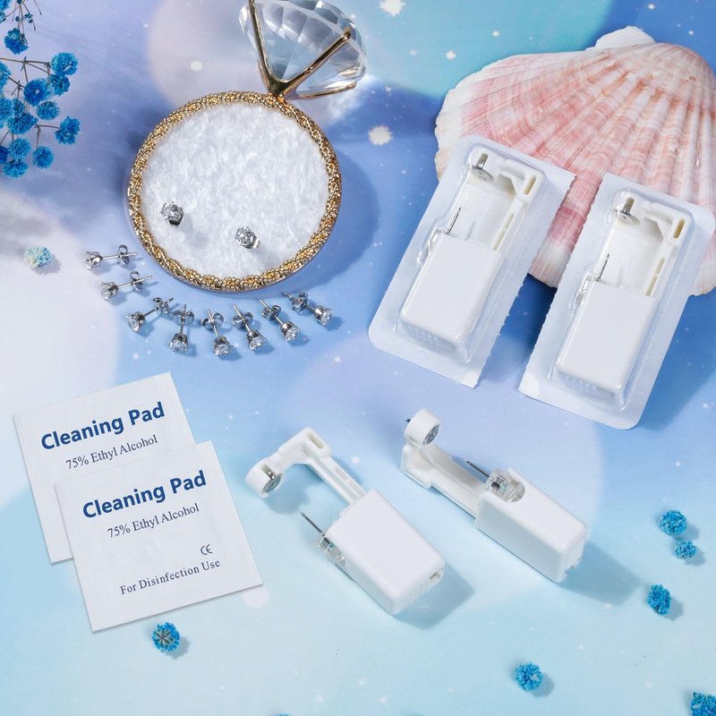 30Pcs Self Ear Piercing Kit, Disposable Ear Piercing Gun with Preloaded Piercing Studs, Professional Earring Gun with Silver Earrings for Home Salon Earlobe Cartilage Helix Tragus Piercing Tool Kit