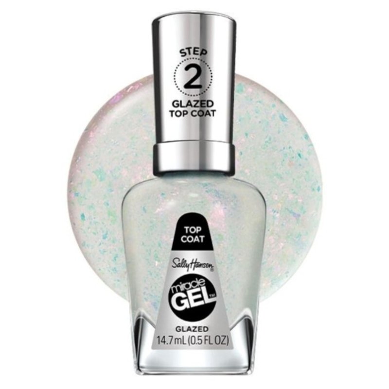 Sally Hansen Miracle Gel Nail Polish Special Effect Top Coat | Salon Quality, Gel-Like Formula, Two-Step System, No UV Light Needed, Long Lasting | Sheer, Glossy | 108 Glazed Top Coat