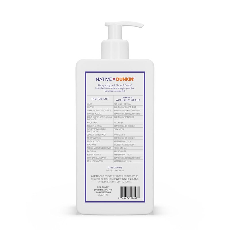 Native Body Lotion - Dunkin Blueberry Cobbler Moisturizer for Dry Skin | 16.5 oz Plant-Based Formula
