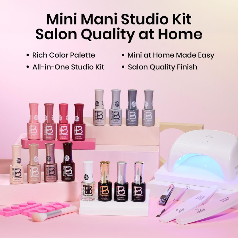 Beetles Stay Shining 23 Pcs Gel Nail Polish Kit with UV Light, 12 Color Nail Manicure Studio Kit Cozy Elegance and Base Gel Glossy &Matte Top Coat Cuticle Oil & Nails Tools, DIY Salon-Quality at Home