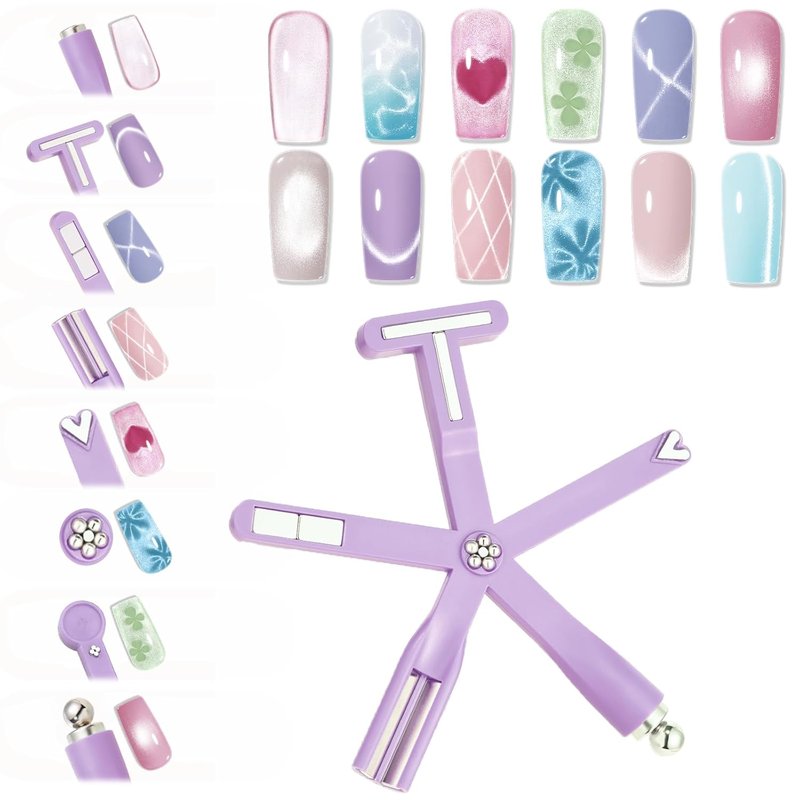 Cat Eye Gel Nail Polish Magnet - 8-in-1 Magnetic Nail Art Tool with Steel Ball & Multi-Effect Magnets | DIY Salon Essential