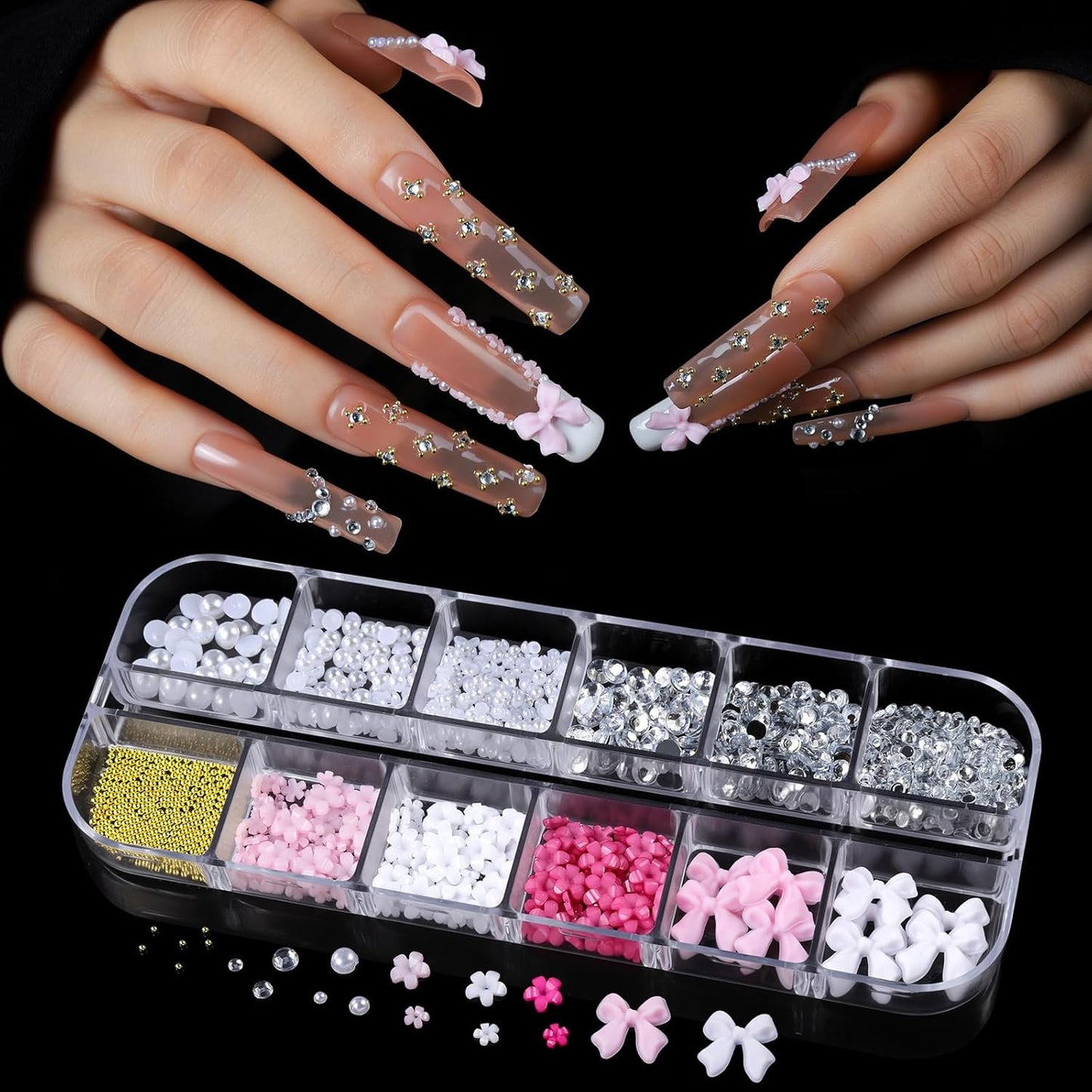 Square Nail Tips for Extensions - 240pcs XXL Clear Acrylic with Nail Charms & Art Brushes | Perfect for Gel Nails