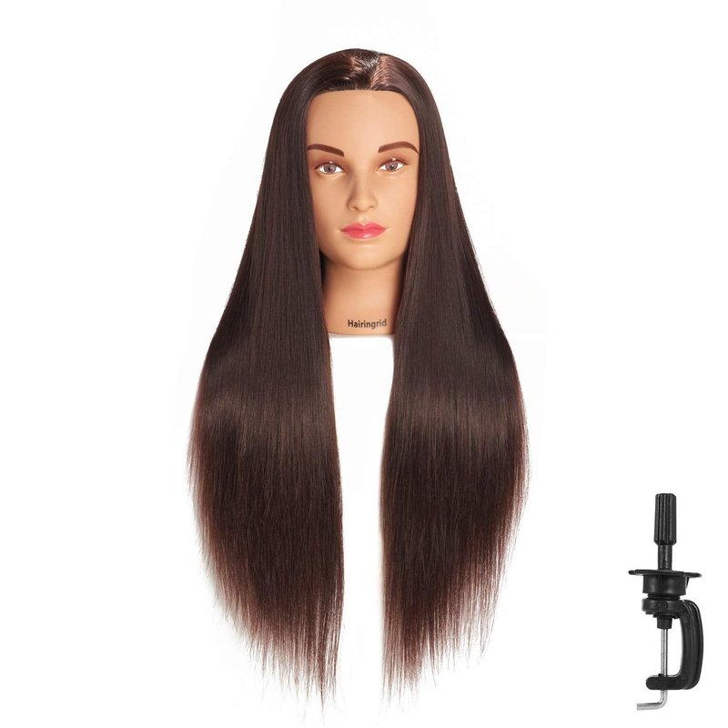 Hairingrid 26"-28" Mannequin Head for Hair Styling Training - Manikin Cosmetology Doll With Synthetic Fiber Hair and Free Clamp Holder (Brown)