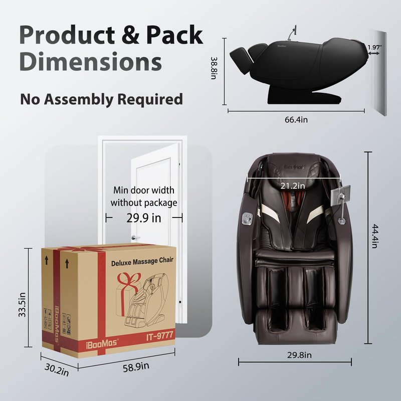 iBooMas Massage Chair Full Body, 6 Massage Intensities Zero Gravity SL-Track Shiatsu Massage Chair with 18 Modes, 42 Airbags, 5 Heating Area, Body Scan, Extendable Footrest, Foot Roller(Brown+Black)