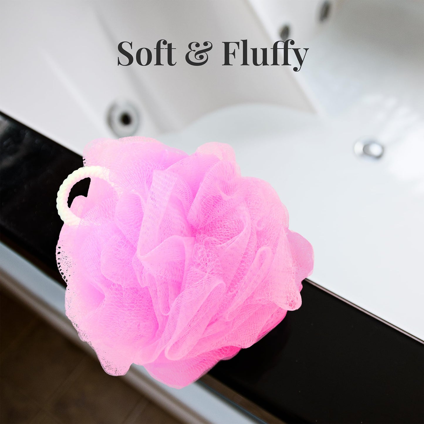 Premium Loofah Bath Sponge 4 Pack – Full-Size 60g (5.5 Inch) Colorful Mesh Shower Poufs, Soft & Gentle Body Scrubbers for Women, Men & Kids with Cotton Rope (Flower Garden)