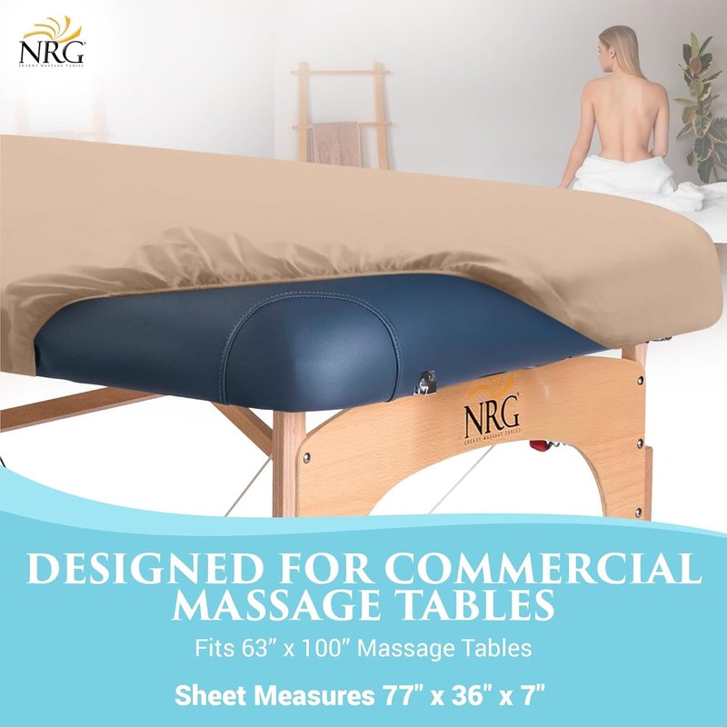 NRG Deluxe Flannel Fitted Massage Table Sheets - Natural Double Brushed 100% Cotton - Medium Size, 200 Thread Count