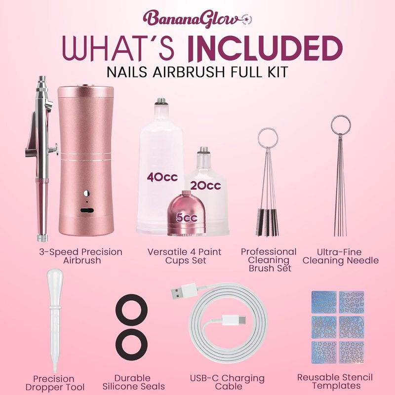 Airbrush For Nails Kit - Portable Cordless Rechargeable Nail Art Airbrush with Stencils & Cleaning Tools