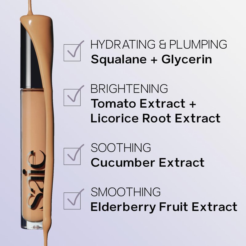 Saie Hydrabeam Under Eye Brightener - Sheer + Hydrating Concealer with Glycerin, Squalane + Cucumber Extract - Brightening Under Eye Concealer + Corrector for Even, Glowing Skin - Shade 6 (0.2 oz)
