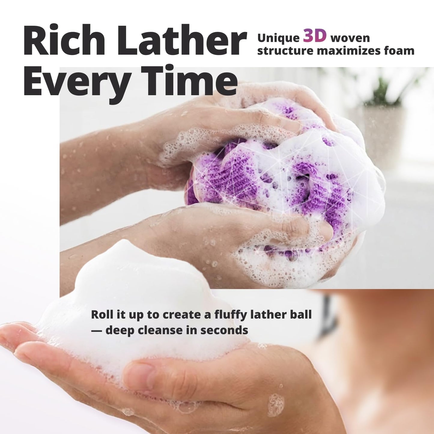 aisen Japan - Gentle Exfoliating Shower Towel, Ultra-Soft Japanese Nylon Body Scrubber, Long 47" Back Towel, Quick-Dry, Colorfast & Odor-Resistant, Made in Japan | Home & Spa (Purple)