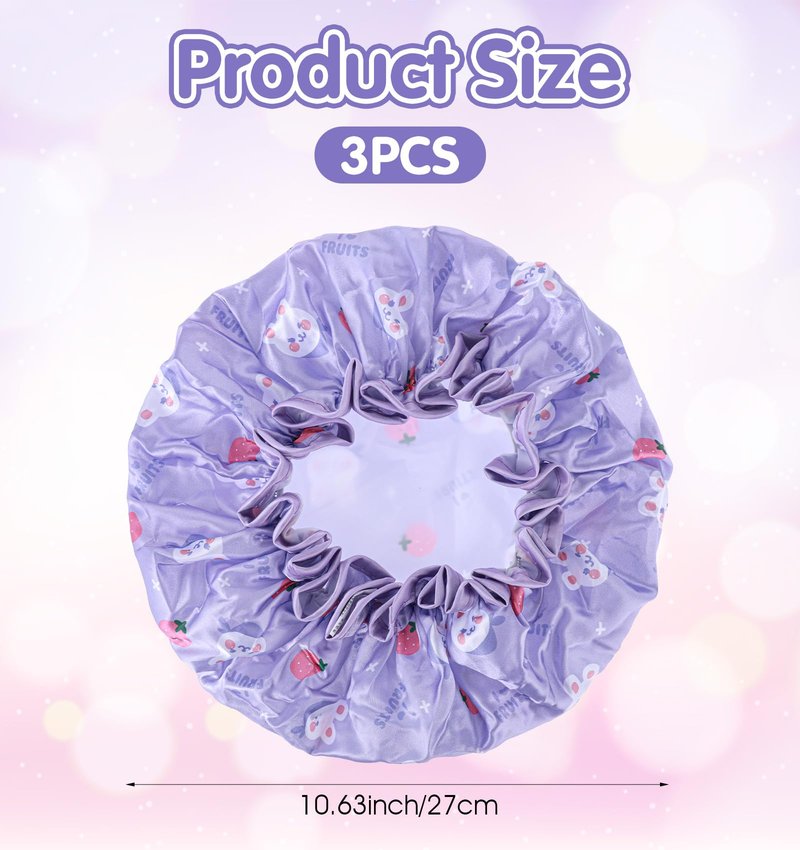 Shower Cap Kids, 3 Pcs 10 Inch Girls Toddler Shower Cap with Waterproof Reusable Double Layers & Elastic Band for Kids, Women, Sleeping, Bath, Travel, Home, (3 Colors)