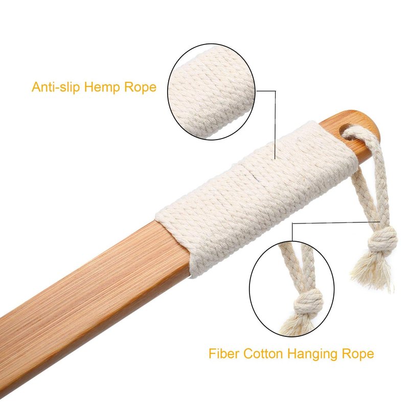 Leotruny 100% Natural Exfoliating Loofah with Long Wooden Handle Shower Back Brush (Off-White (2 Pack))