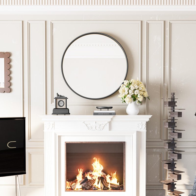 PROHOMEWARE Black Round Bathroom Mirrors, 24 inch Circle Wall Mounted Hanging Mirror for Entryway, Living Room, Hallway, Bathroom, Bedroom