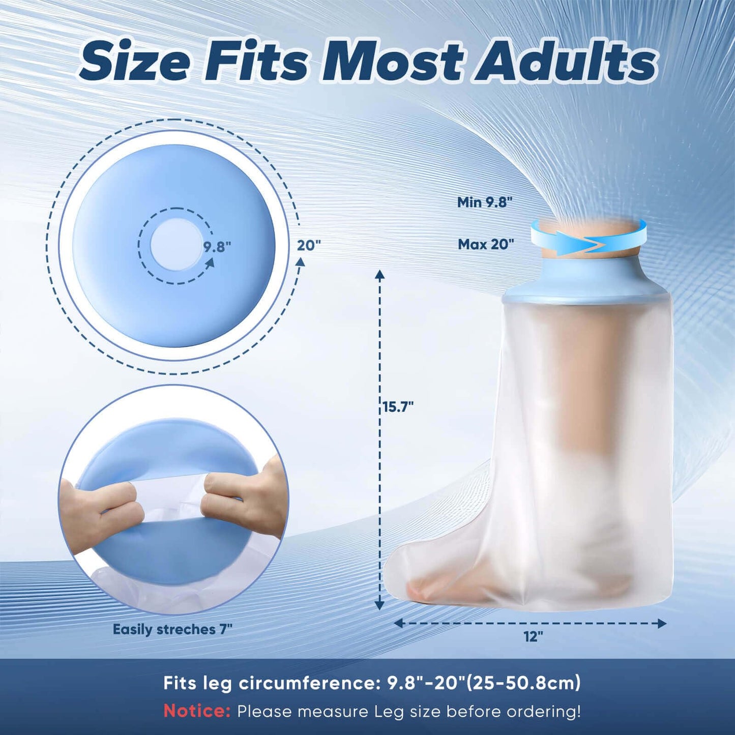 Xuzzry Waterproof Foot Cast Cover for Shower, Ringless Silicone Seal, Reusable Adult Ankle Cast Protector Bag for Surgery Wound Bandage Burns Recovery [2026 Upgraded]