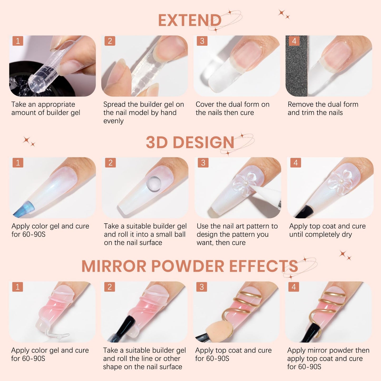 SUPWEE Solid Builder Nail Gel, 60g Large Capacity Clear 3D Nail Sculpting Hard Gel for nails Art Non-Sticky Hand for Carving Extension with Chrome Powder Home DIY Manicure
