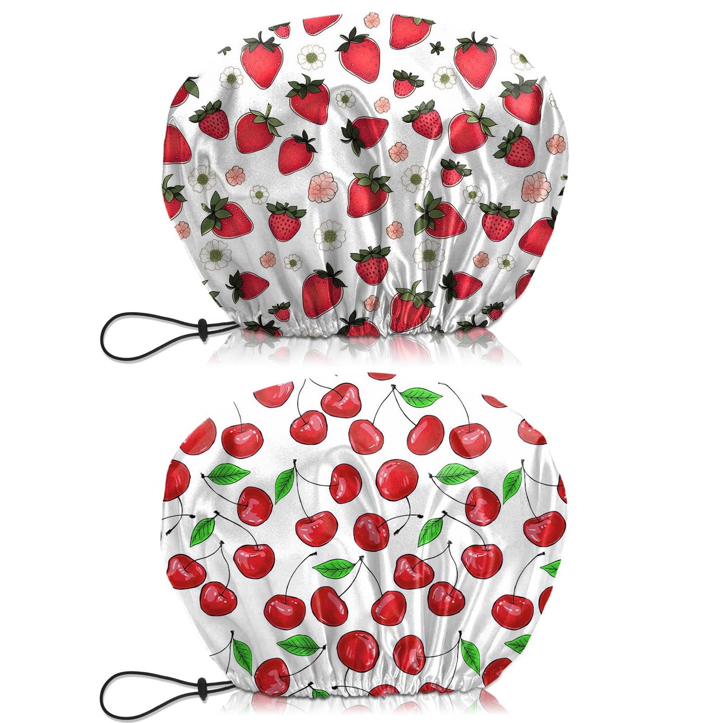 BHAHB 2 PCS Shower Cap Waterproof Double Layer Elastic Adjustable Reusable Hair Bath Caps for Girls Women Cute Aesthetic-Pink