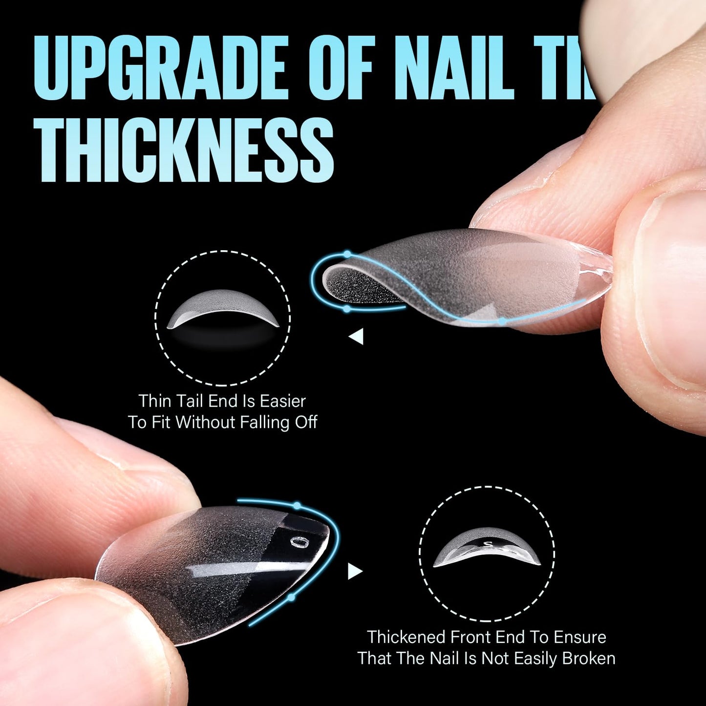 TOMICCA Short Almond Nail Tips, 504Pcs Soft Acrylic Nail Tips, 12 Sizes Pre-Shaped Half Matte Fake Clear Gelly Tips, Press on Acrylic Nails for Nail Extension DIY Nail Salon