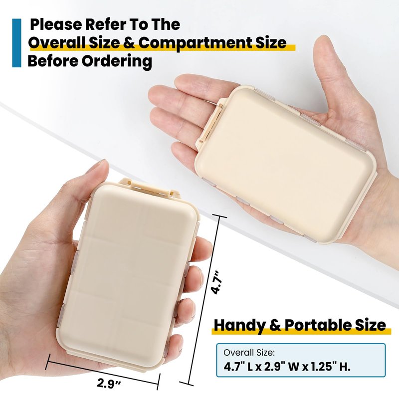 LANDNEOO 14 Grids Pill Organizer Box with Labels, Travel Medication Holder Dispenser Case Kit, Pocket Daily Pharmacy Container for Fish Oil Vitamin Supplement Storage, Khaki Pink Grey, 3 Pack