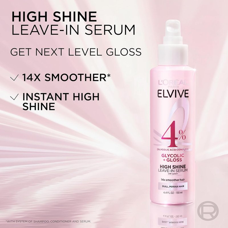L'Oreal Paris Elvive Glycolic Hair Serum - High Shine Leave-In Treatment for Dull Hair | 4.4 Fl Oz