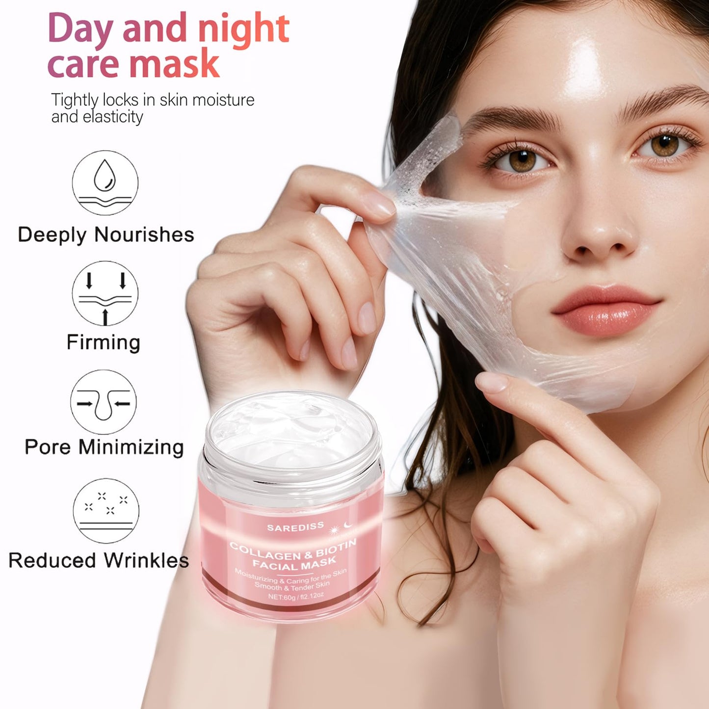 Tyberan Collagen Night Wrapping Mask Peel-Off Overnight Collagen Face Mask - Deeply Hydrates & Firming & Glowy - Reduce Sagging & Wrinkle For Glowing Skin 2.12 fl.oz with Mask Applicator