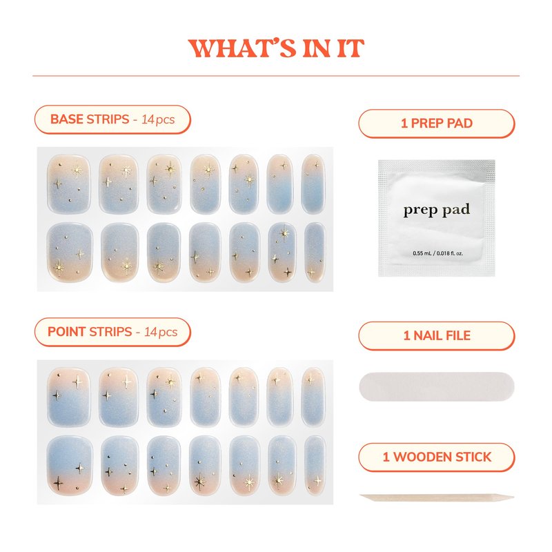 Heyhae Semi Cured Gel Nail Strips | No LED Lamp Needed | Winter, Ombre | Easy Apply & Remove, Salon Quality | Includes 28 Strips, 1 Prep Pads, Nail File & Wooden stick - Hey, Icy Queen