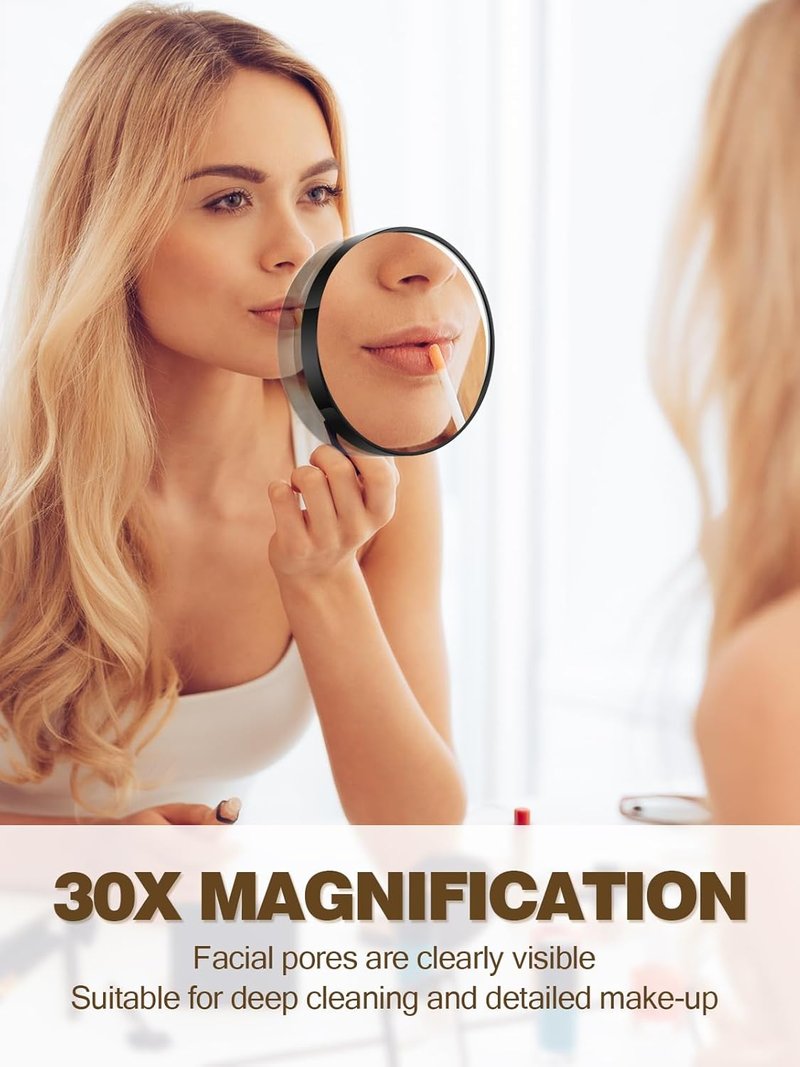 Macaki 30X Magnifying Makeup Mirror - 3.5 Inch with 2 Suction Cups & Slant Tweezers | Black