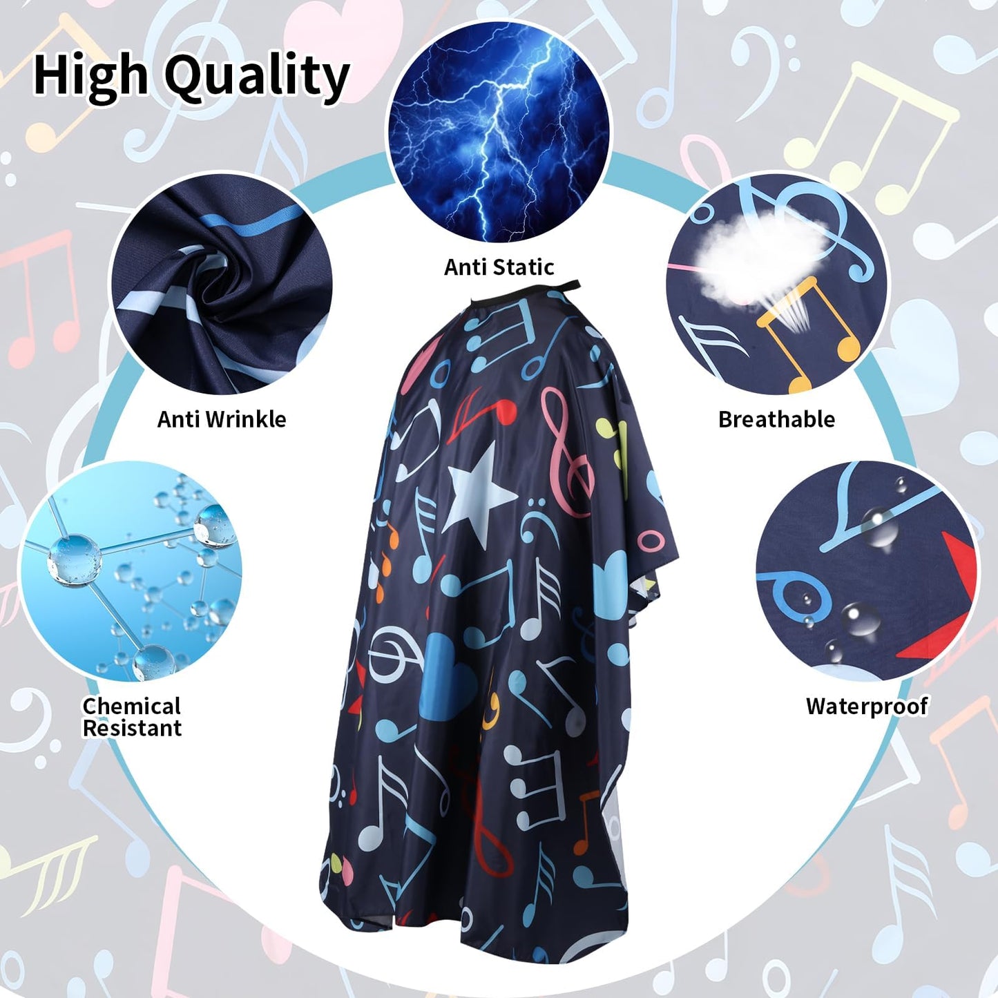 YELEGI Professional Hair Cutting Cape(2Pcs), Salon Barber Cape with Adjustable Snap Closure, Waterproof Hair Dye Color Cape Hair dressing stylist apron (Music Notation & Love)