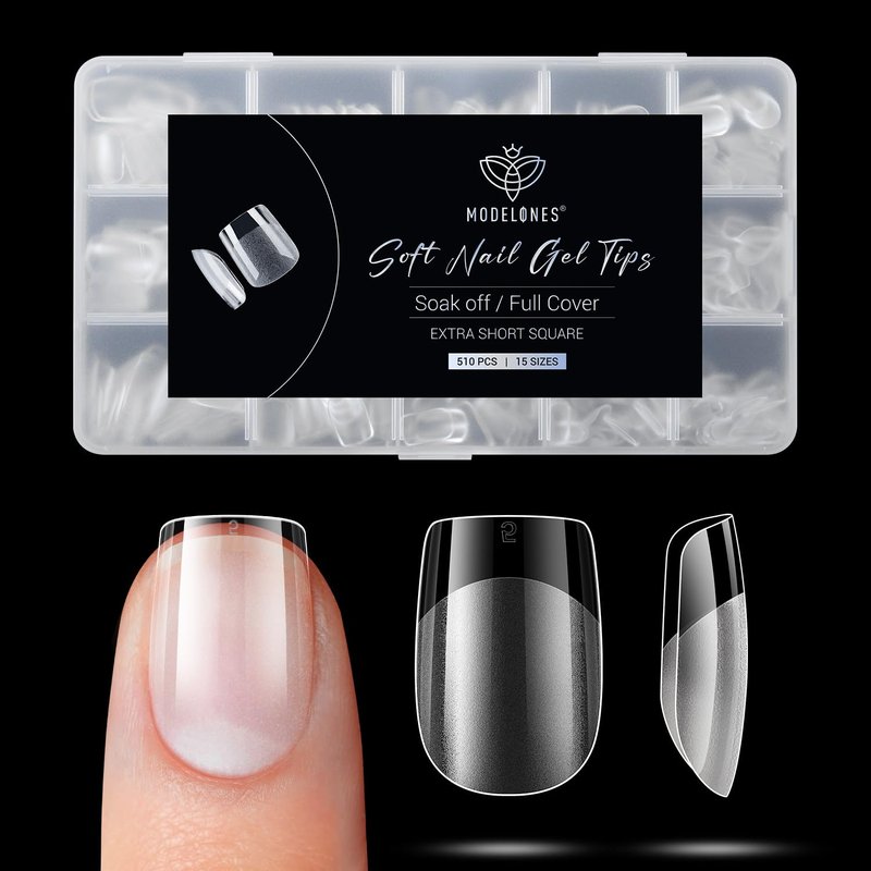 Extra Short Square Fake Nail Tips - 510 Pcs Half Matte Full Cover Acrylic Gel Kit | 15 Sizes for DIY Salon Extensions