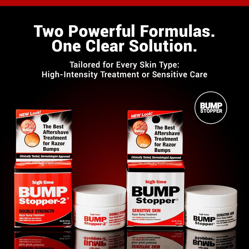 High Time Bump Stopper 2 Double Strength Ingrown Hair Cream for Face and Body | Aftershave Lotion for Men and Women | Razor Bump Balm | 0.5 OZ (2 Pack)