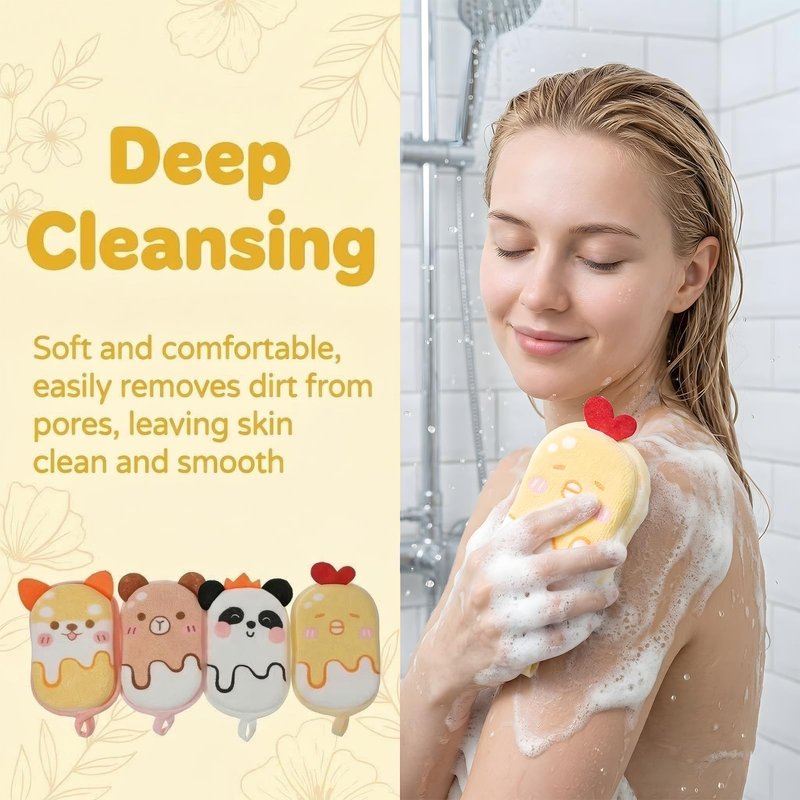 Cartoon Animal Style Baby Sponges, 4 Pcs Kids Bath Sponge, Bath Loofah Sponge, Soft and Absorbent Exfoliating Body Scrubber for Shower Washing Exfoliating Kids Baby Women Boys and Girl