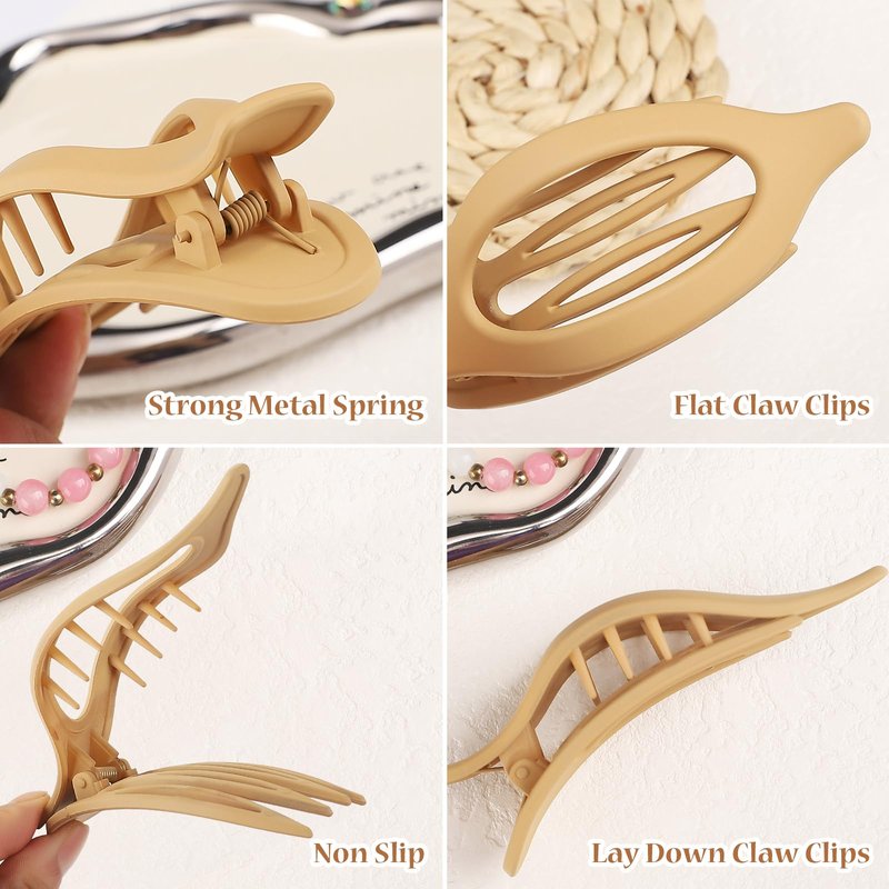 CHANDAT Flat Hair Clip 6 pcs Lay Down Claw Clips Hair Accessories for Women -Colorful