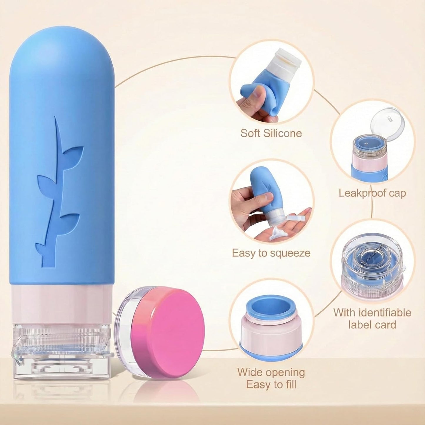 Travel Bottles Kit - TSA Approved Leak Proof Silicone Containers | 16 Pack with Jars, Sprayers & Bag (White)
