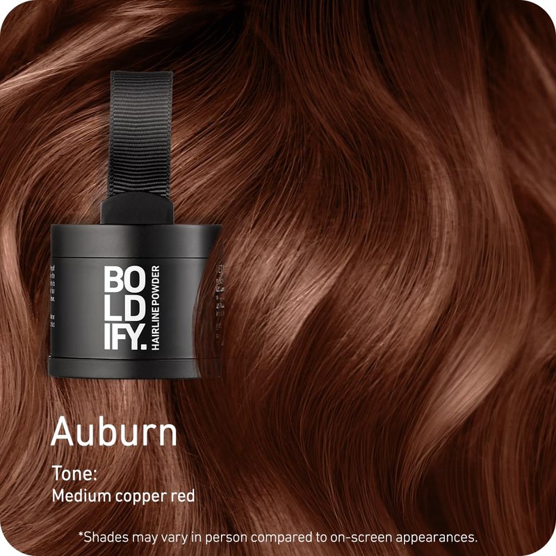 BOLDIFY Hairline Powder - Water-Resistant Root Touch Up Hair Color for Gray Coverage - 24-Hour Stain-Proof, Mess-Free Hair Powder for Thinning Hair - Auburn