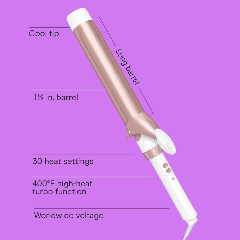Conair Double Ceramic Curling Iron - 1 ½-Inch Barrel for Soft Waves | Ideal for Medium & Long Hair in White/Rose Gold
