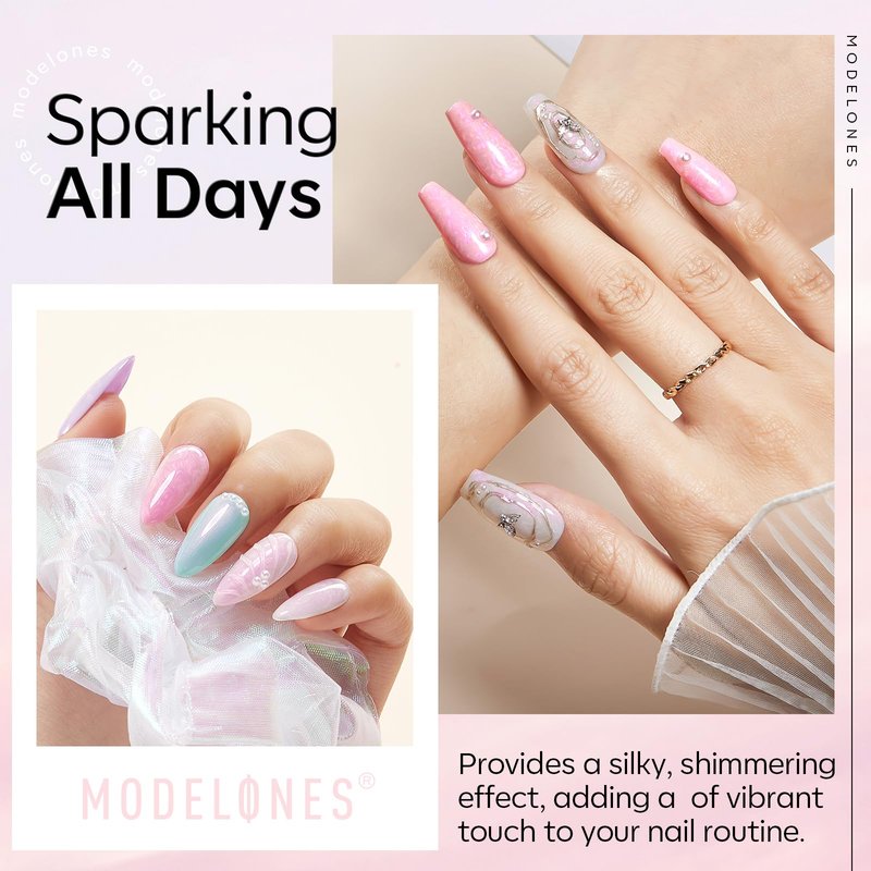 modelones Pearl Gel Nail Polish Top Coat, 2-in-one Clear Pearlescent Glitter Glossy Sparkle Finish Long Lasting Soak Off Mermaid Shimmer Manicure Nail Art Home Salon DIY