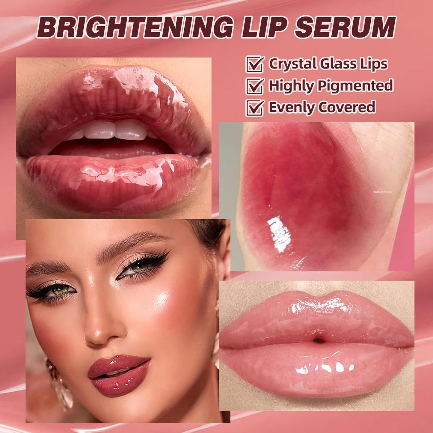 URQT Brightening Lip Serum, Hydrating Glossy Lip Oil with Metal Applicator, Plumping Moisturizing Lip Care Tint, Non-Sticky High Shine Lip Glow for Dry Lips (02# SAKURA BLOSSOM)