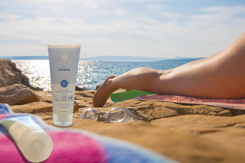Aloe Up Mineral Sunscreen Lotion SPF 50 - Broad Spectrum Lotion for Face and Body - Gen2 Zinc Oxide & Aloe Vera Gel - Dries Clear - Reef Friendly Water Resistant 80 Minutes-Coco-Mango Fragrance-3 Oz.