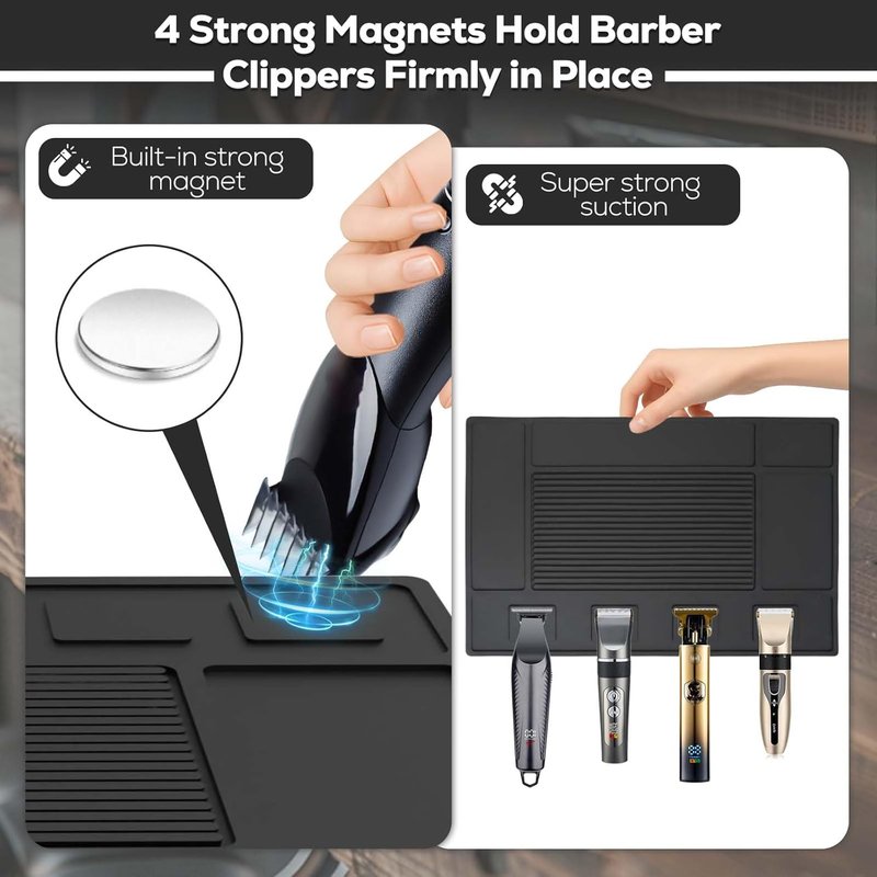 Magnetic Barber Mat for Clippers - Large Organizer Tool Pad with 4 Strong Magnets | Ideal for Barber Shop Accessories