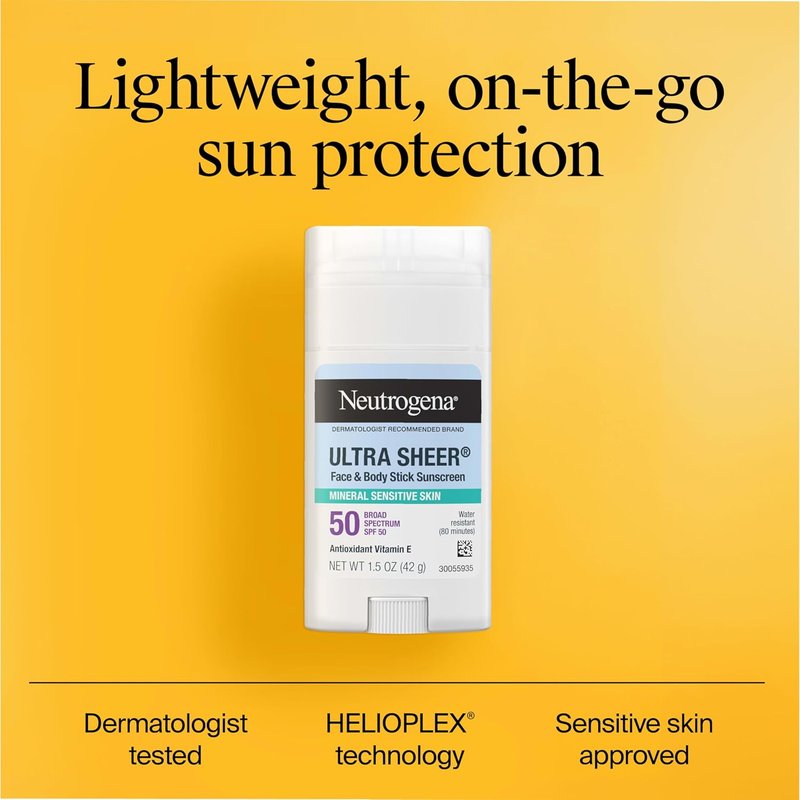 Neutrogena Ultra Sheer SPF 50 Mineral Sunscreen Stick - Zinc Oxide, No White Residue, 1.5 oz