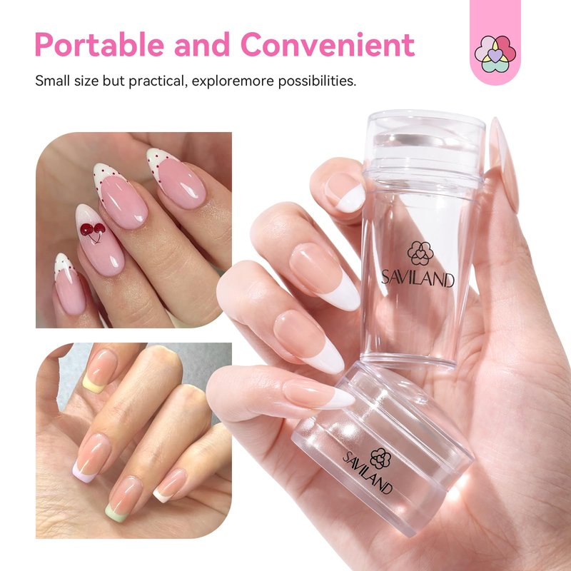 Saviland French Tip Nail Stamp: 8PCS Clear Silicone Nail Stamping Nail Art Stamper Kit, 2+2PCS Long & Short Jelly Stamper with Scrapers Nail Stamper Kit for French Manicure Home DIY Nail Salon