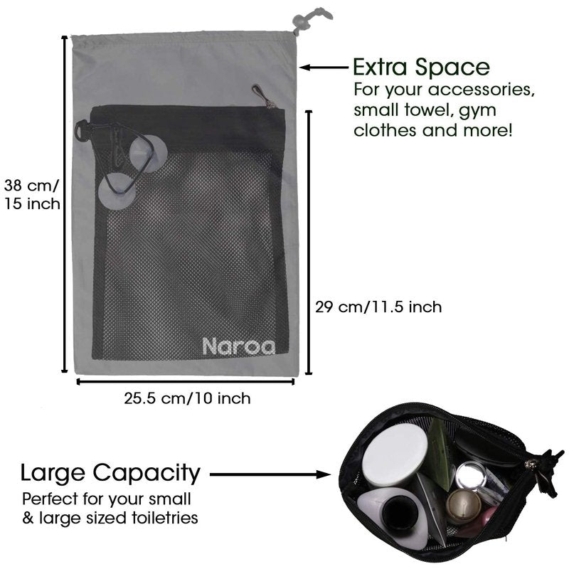 Naroa Waterproof Multifunctional Toiletry Shower Bag for Gym, Travel, Business and Foldable Portable Hanging Bathroom Mesh Caddy with Wet & Dry Storage Suction Hook Tote for Men Women