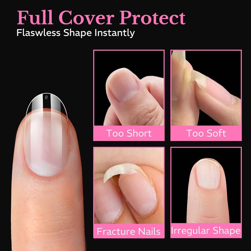 AZUREBEAUTY Short Oval Round Nail Tips, 600pcs Pre Etched Soft Gel Nail Tips 15Sizes Acrylic Fake Nails Half Matte Full Cover Clear Press On False Nail Extensions for DIY Manicure at Home