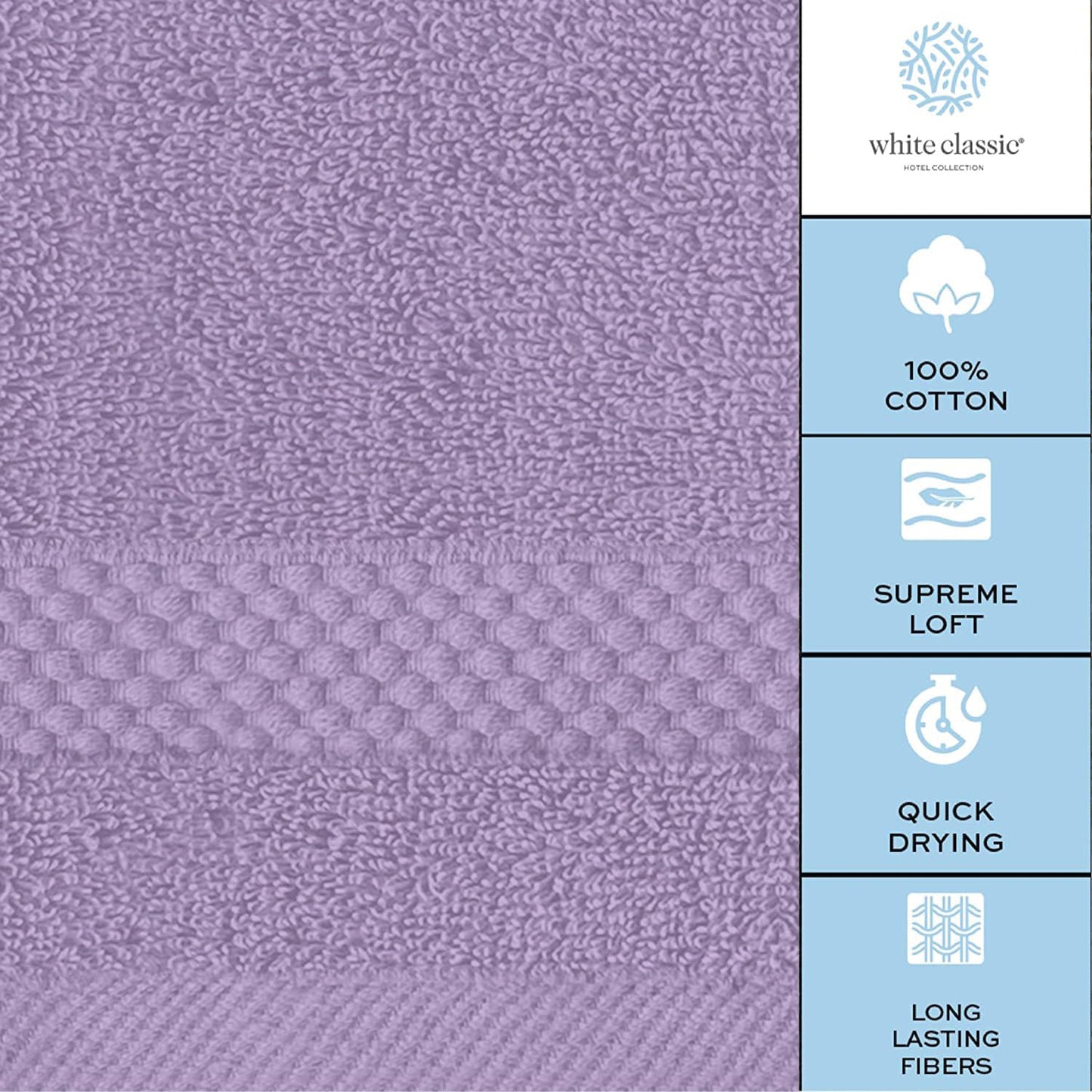 White Classic Luxury Cotton Washcloths 13x13 Inch - 650 GSM Turkish Cotton | Hotel, Spa, Bathroom Face Towel | 12 Pack, Lavender