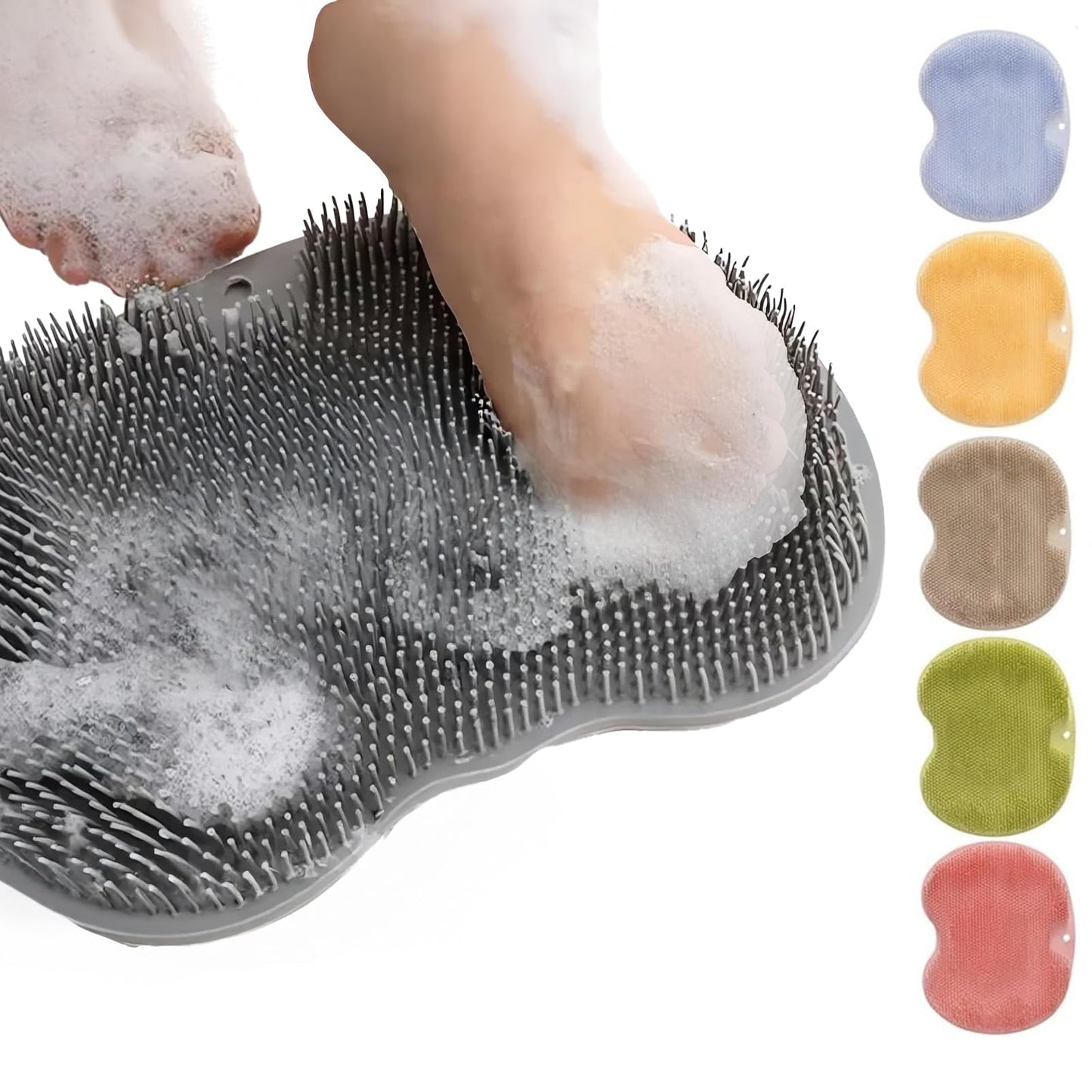 Shower Foot Scrubber Back Washer Mat, 2025 New Foot Back Cleaning Pad with Non-Slip Suction Cups, Back Exfoliating Bath Wash Pad for Women and Men (Gray)